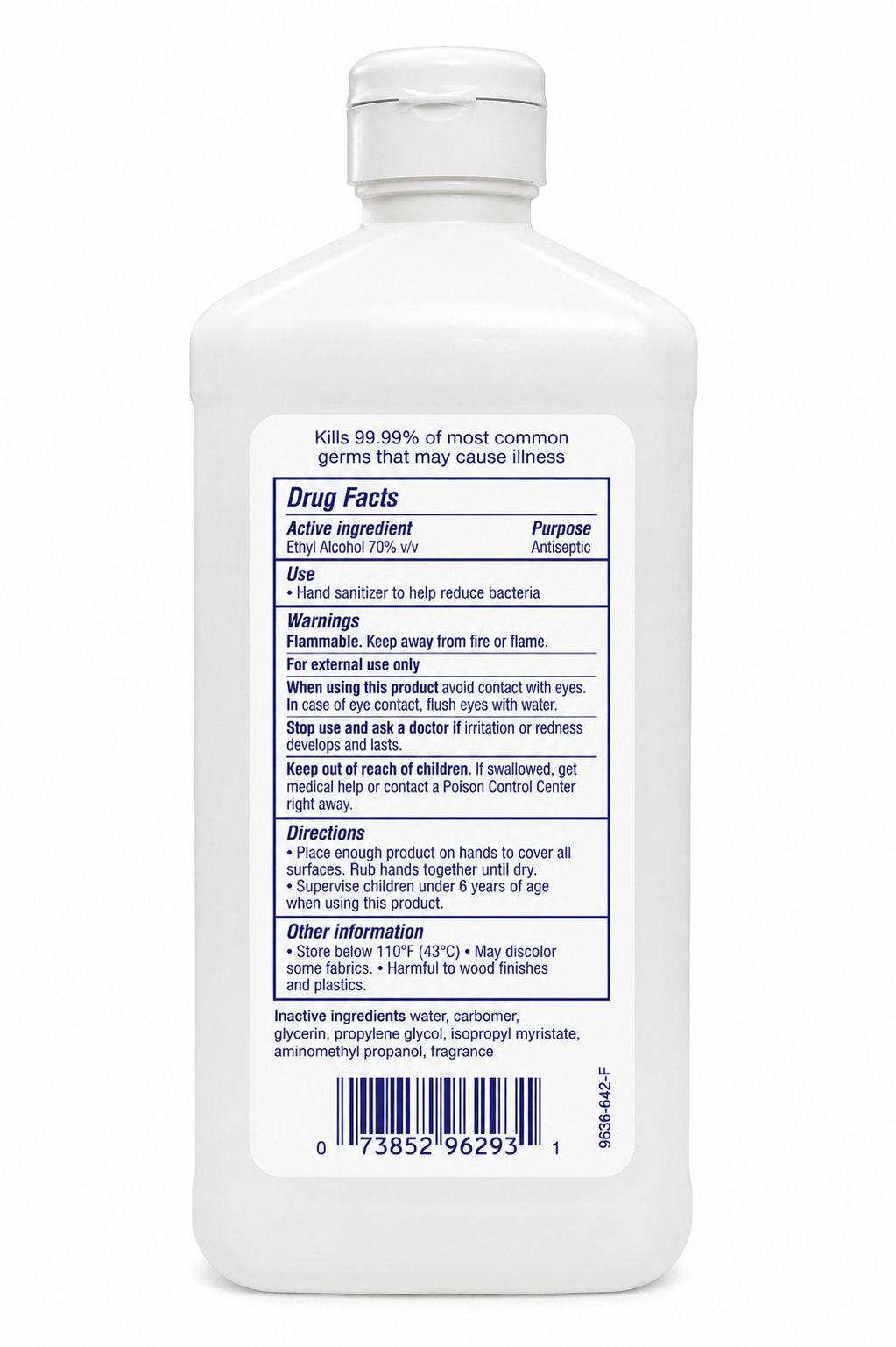 PURELL Advanced Hand Sanitizer 16 oz Bottle Drug Facts and Directions Label