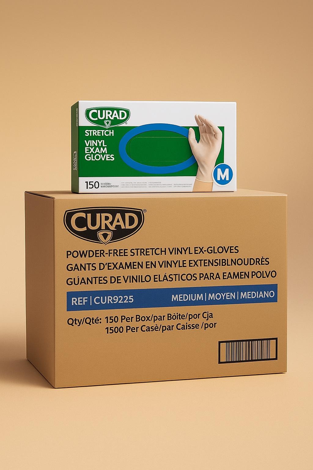 CURAD Stretch Vinyl Exam Gloves Medium – Powder-Free Latex-Free Disposable Gloves (3,450 Gloves / 23 Boxes) – Free Shipping