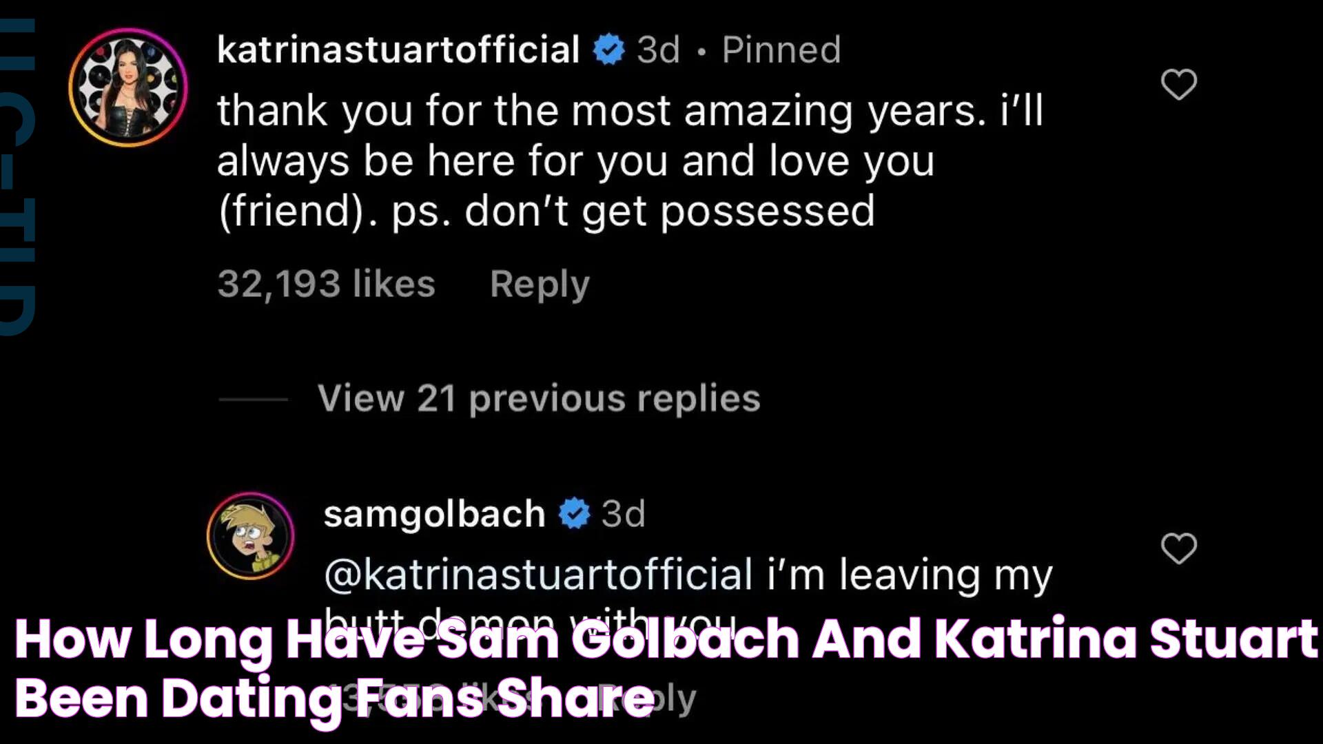 How long have Sam Golbach and Katrina Stuart been dating? Fans share