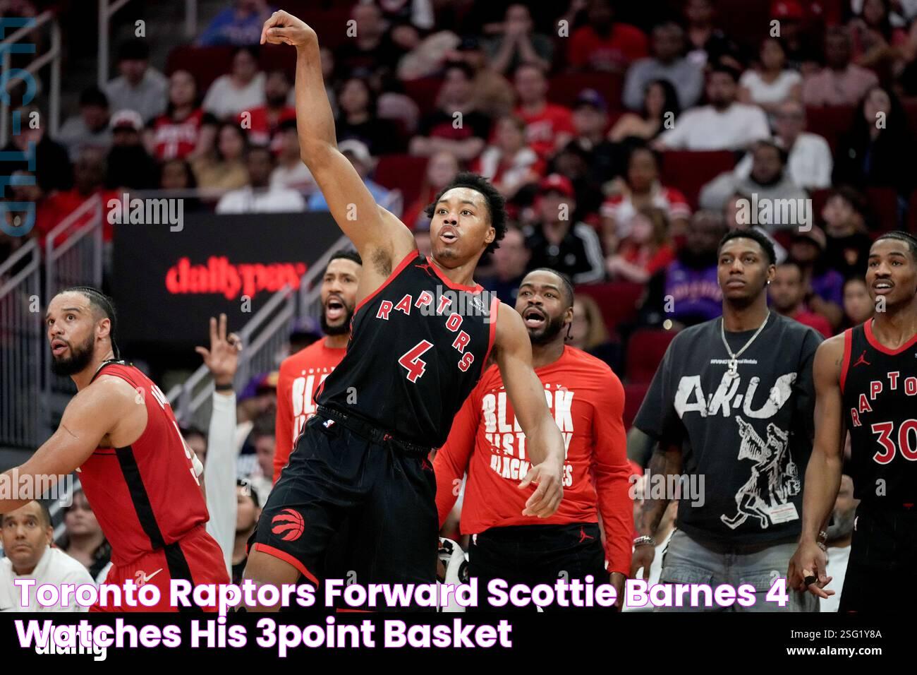 Toronto Raptors forward Scottie Barnes (4) watches his 3point basket