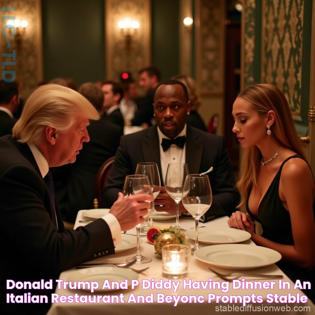 donald trump and p diddy having dinner in an italian restaurant and beyonc Prompts Stable